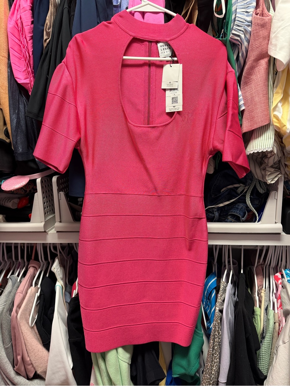 NWT Herve Leger Bright Pink Icon Cutout Bandage Bodycon Dress
